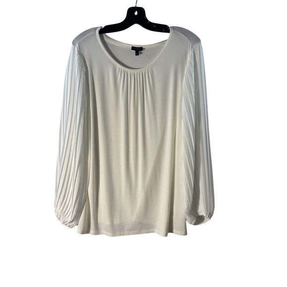 Talbots Womens Plus Size 1X Ivory Pleated Sleeve Blouse Top Rayon/Polyester - Picture 3 of 8